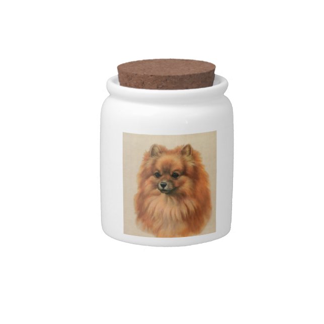 Pomeranian Red Dog Treat Candy Jar (Front)