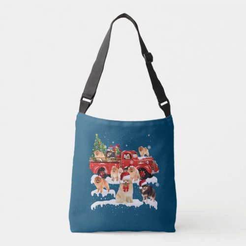 Pomeranian Riding Red Truck Xmas Merry Christmas Crossbody Bag