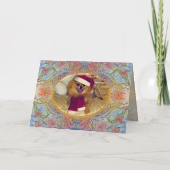 Pomeranian Santa Christmas Card With Pastel Art. by sequindreams at Zazzle