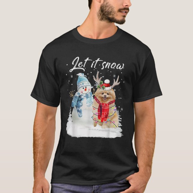 Pomeranian Santa Dog Christmas Snowman Xmas Pajama T-Shirt (Front)