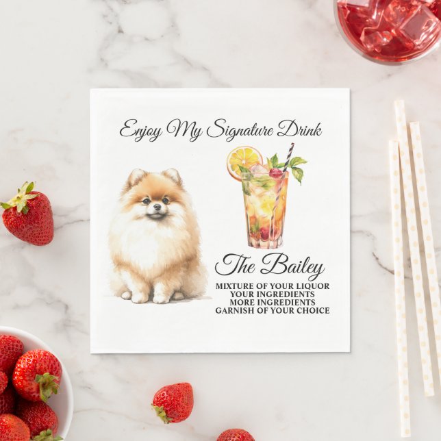Pomeranian Signature Drink Wedding Pet Napkins (Insitu)
