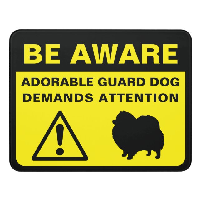 Pomeranian Silhouette Funny Guard Dog Sign (Contemporary Front)