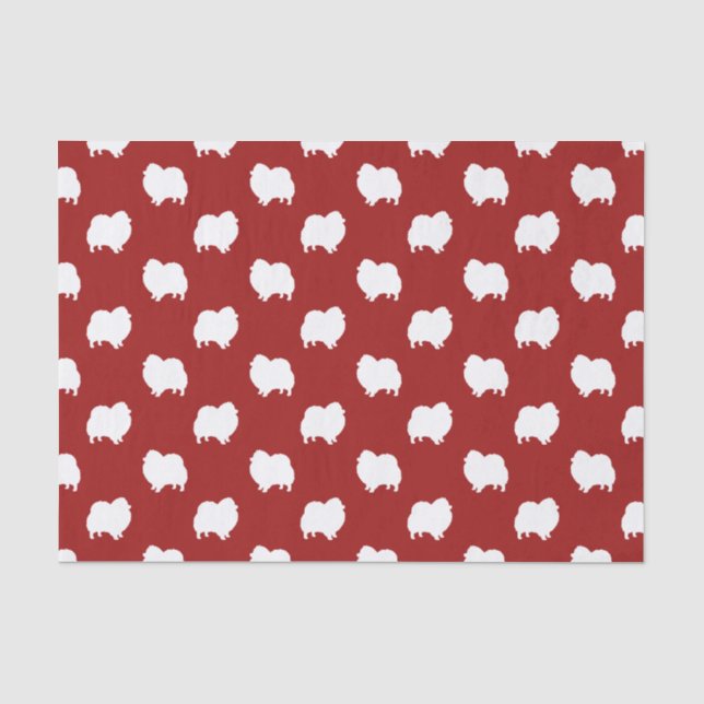 Pomeranian Silhouettes Pattern Red Tissue Paper (Front)