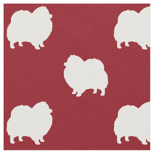 Pomeranian Silhouettes Red and White Patterned Fabric