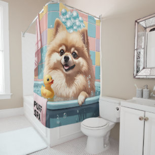 Pomeranian Sloppy Sleepy Cute Funny  Shower Curtain