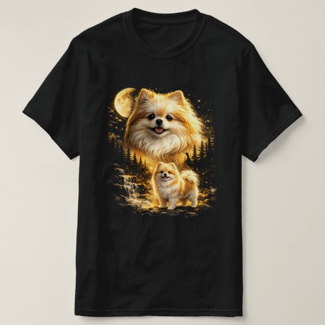 Pomeranian Smiling at the Moon T-Shirt (Design Front)