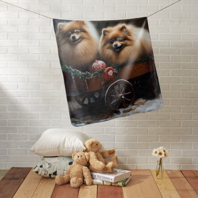 Pomeranian Snowy Sleigh Christmas Decor Baby Blanket (In Situ)