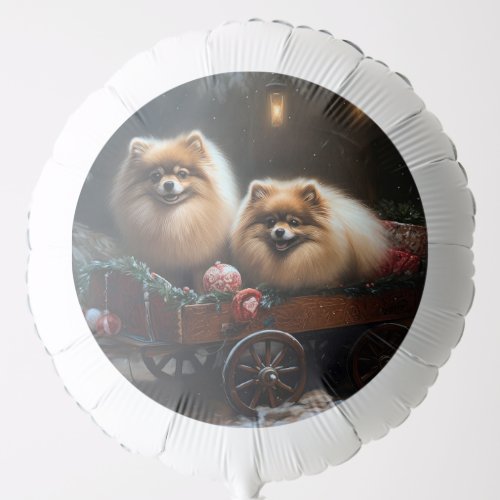 Pomeranian Snowy Sleigh Christmas Decor Balloon