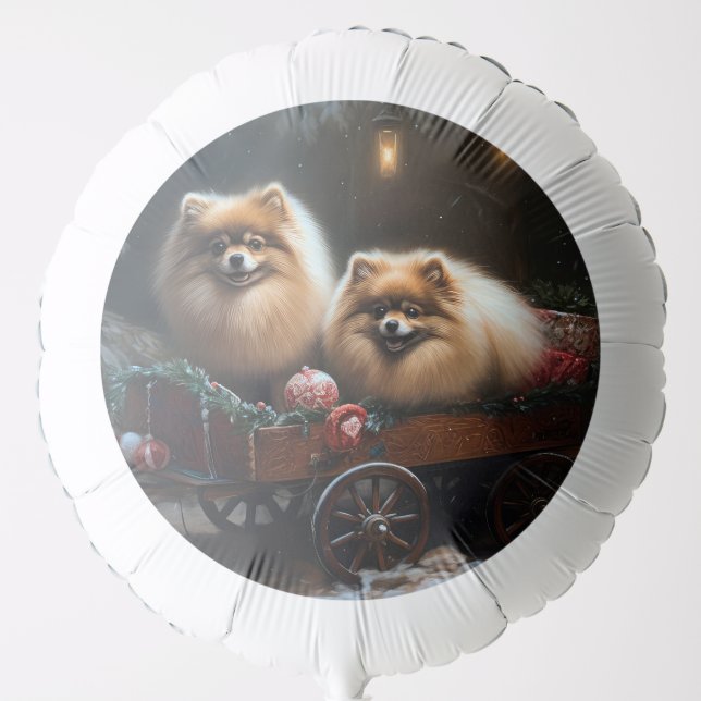Pomeranian Snowy Sleigh Christmas Decor Balloon (Front)