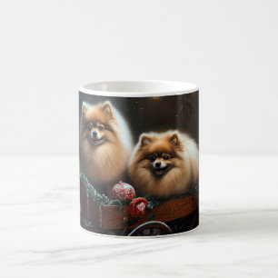 Pomeranian Snowy Sleigh Christmas Decor Coffee Mug