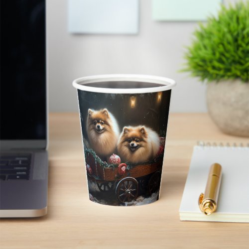 Pomeranian Snowy Sleigh Christmas Decor Paper Cups