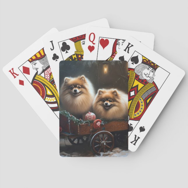 Pomeranian Snowy Sleigh Christmas Decor Poker Cards (Back)