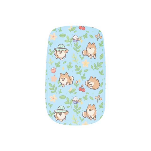 Pomeranian Spring Kawaii Nail Wraps for Dog Lovers (Left Thumb)