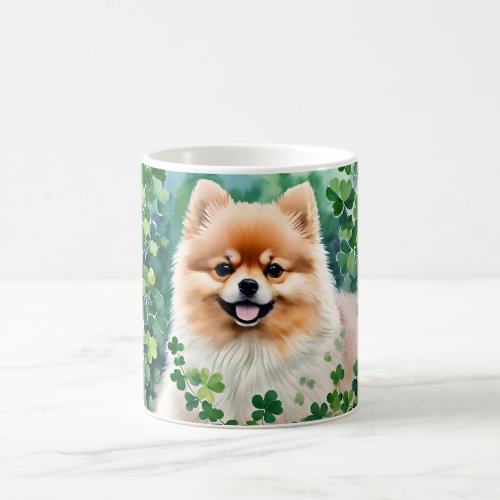 Pomeranian St Patricks Day Clover Art Coffee Mug