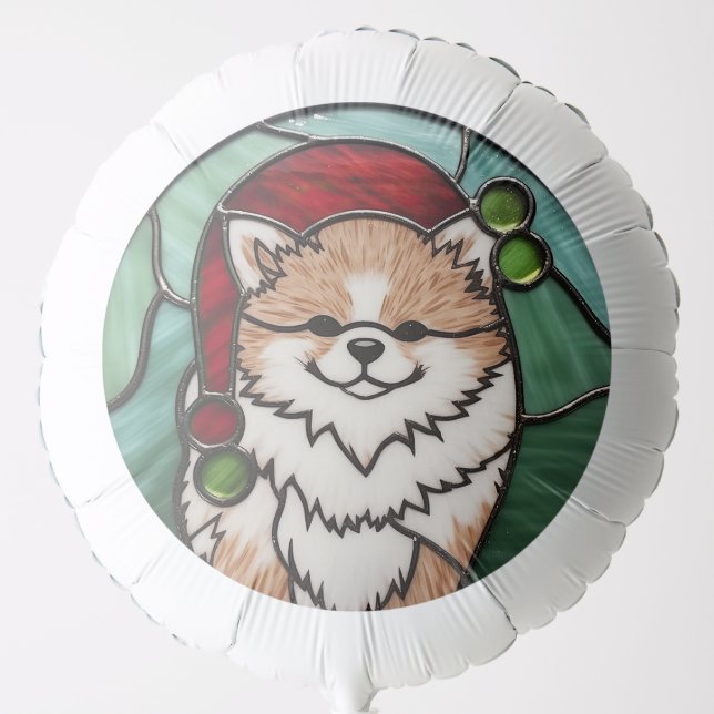 Pomeranian Stained Glass Christmas Balloon (Front)