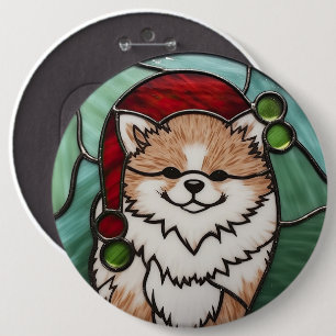 Pomeranian Stained Glass Christmas Button