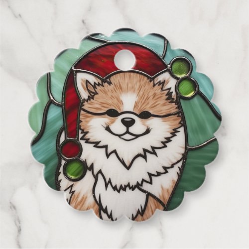 Pomeranian Stained Glass Christmas Favor Tags