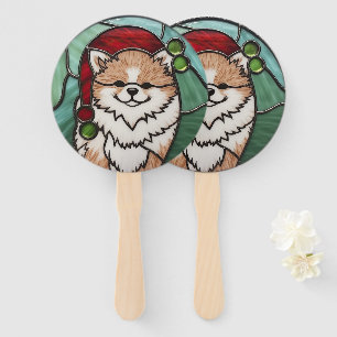 Pomeranian Stained Glass Christmas Hand Fan