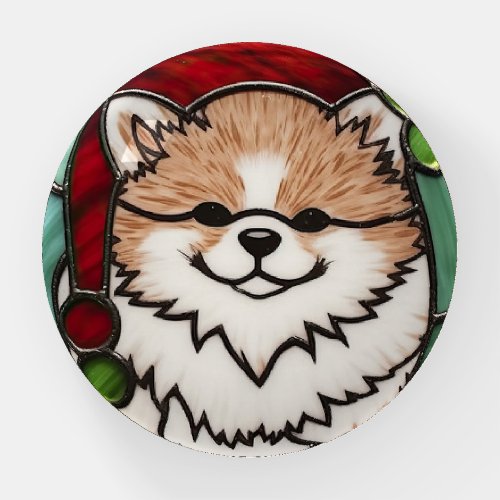Pomeranian Stained Glass Christmas Paperweight