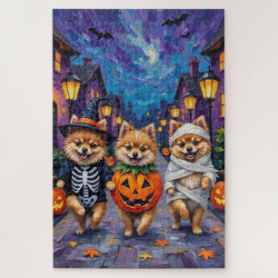 Pomeranian Trick-or-Treating in Halloween Costumes Jigsaw Puzzle