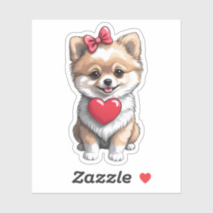 Pomeranian Valentine Heart 3 x 3 Sticker