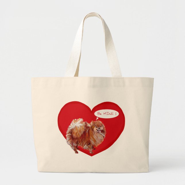 Pomeranian Valentine Large Tote Bag (Front)
