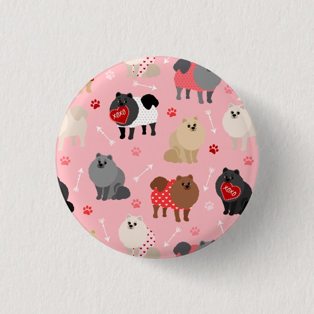 Pomeranian Valentine Pattern Button (Front)