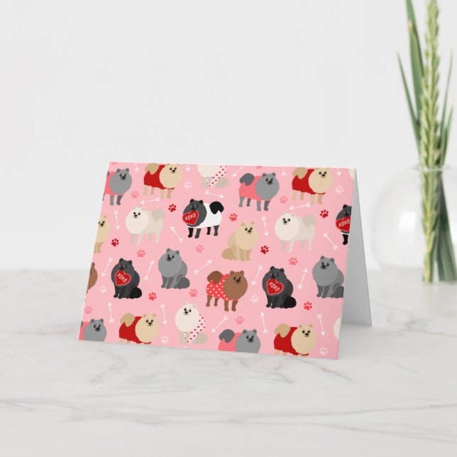 Pomeranian Valentine Pattern Holiday Card (Front)