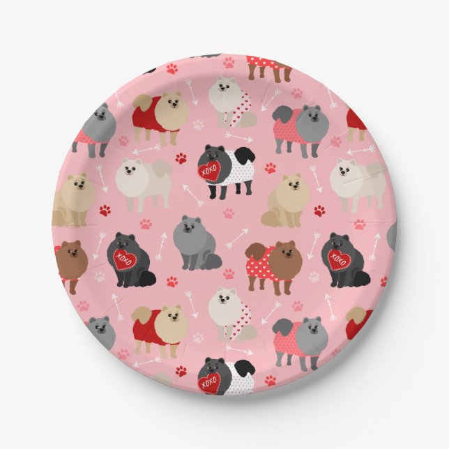 Pomeranian Valentine Pattern Paper Plates (Front)