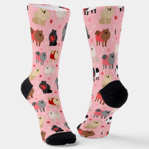 Pomeranian Valentine Pattern Socks