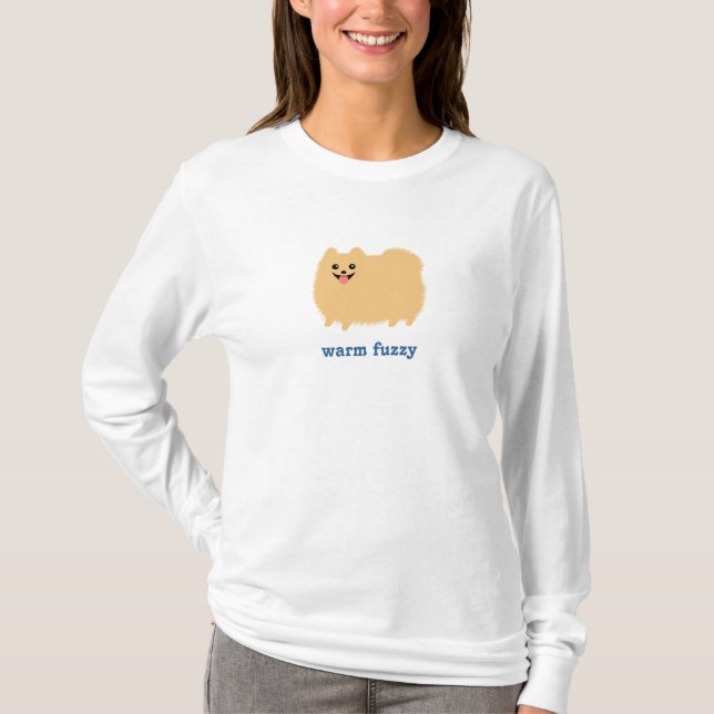 Pomeranian "Warm Fuzzy" Cute Dog with Custom Text T-Shirt (Front)