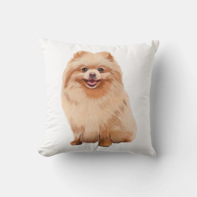 Pomeranian Water Color Art Painting Throw Pillow (Front)