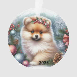 Pomeranian Watercolor Acrylic Ornament