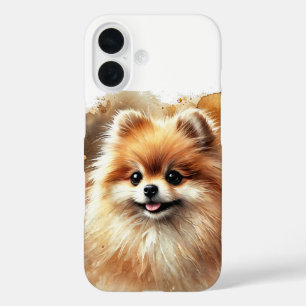  Pomeranian Watercolor Art iPhone 16 Case