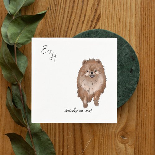 Pomeranian watercolor Wedding Cocktail Napkins