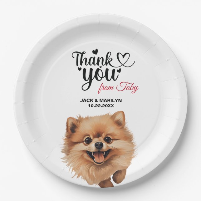 Pomeranian Wedding Thank You Paper Plates (Front)