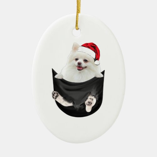 Pomeranian White _ dog Christmas Pocket Mid Ceramic Ornament