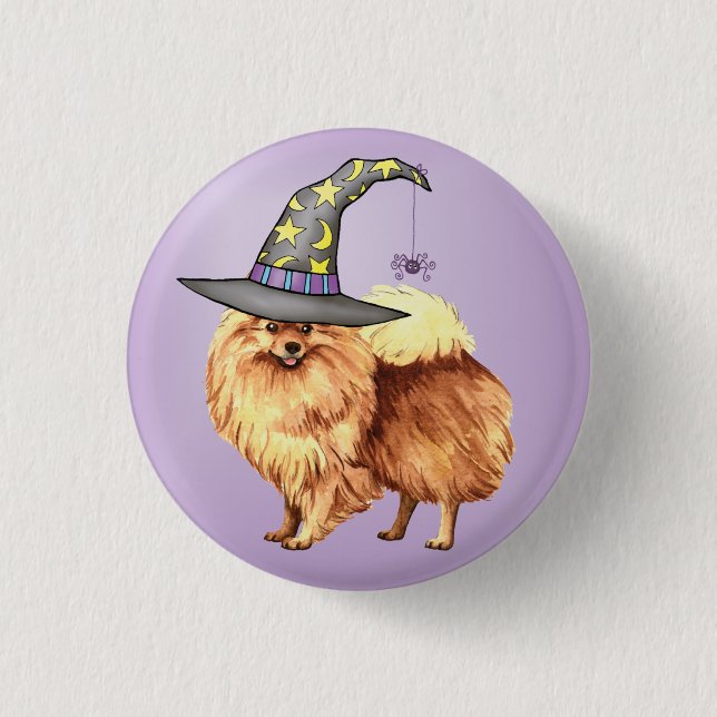Pomeranian Witch Pinback Button (Front)