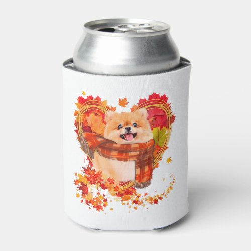 Pomeranian With Heart Made Of Autumn Leaves Can Cooler