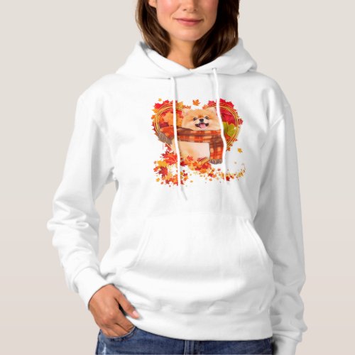 Pomeranian With Heart Made Of Autumn Leaves Hoodie