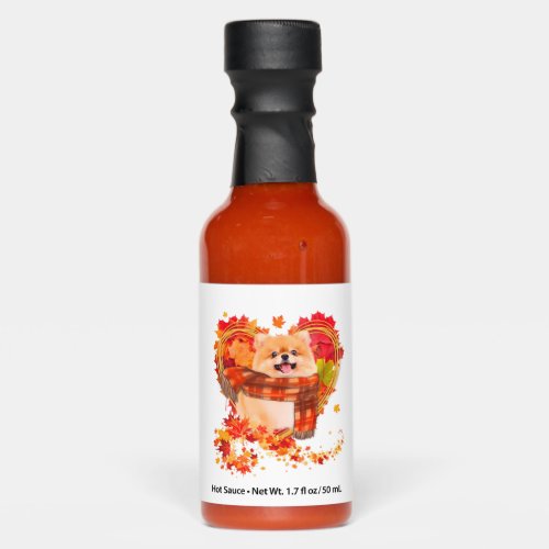 Pomeranian With Heart Made Of Autumn Leaves Hot Sauces