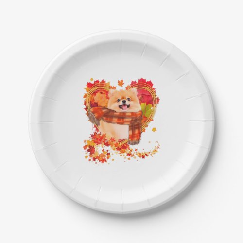 Pomeranian With Heart Made Of Autumn Leaves Paper Plates