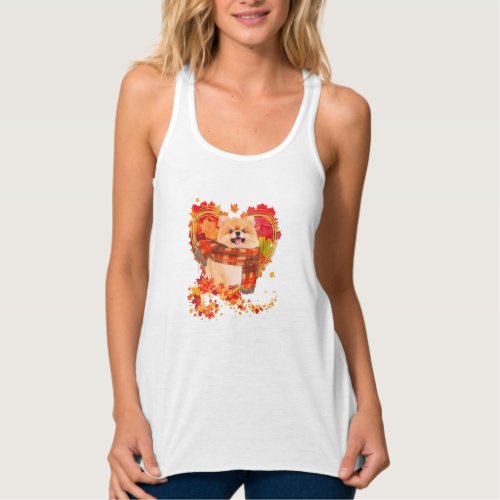 Pomeranian With Heart Made Of Autumn Leaves Tank Top