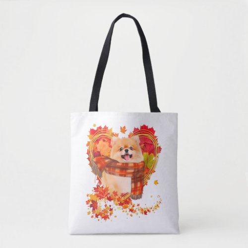 Pomeranian With Heart Made Of Autumn Leaves Tote Bag