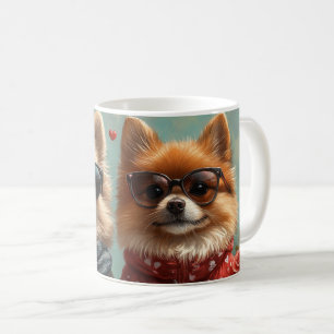 Pomeranian With Heart Roses Valentine's Day Coffee Mug