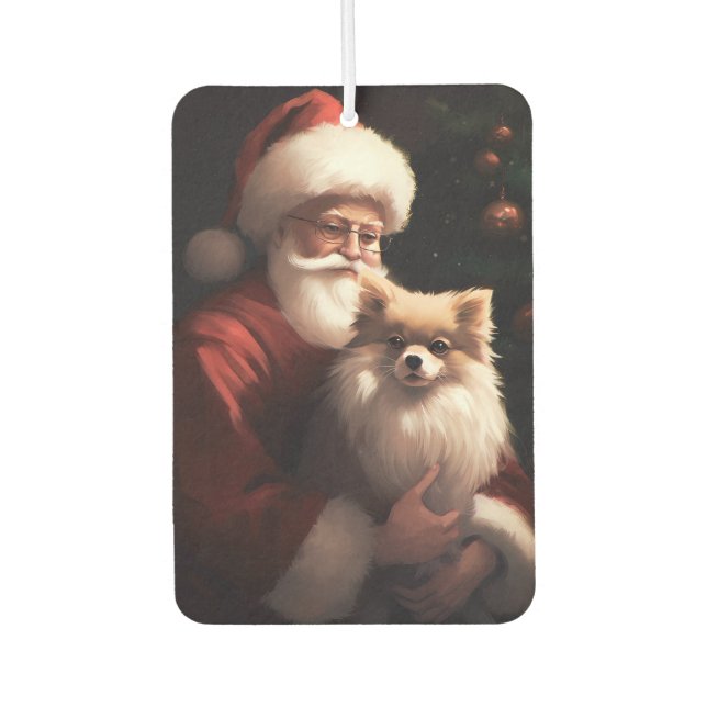 Pomeranian With Santa Claus Festive Christmas  Air Freshener (Front)