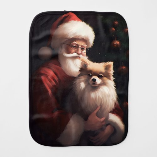 Pomeranian With Santa Claus Festive Christmas  Baby Burp Cloth
