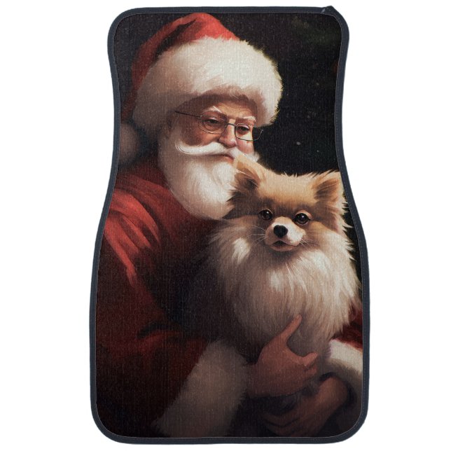 Pomeranian With Santa Claus Festive Christmas  Car Floor Mat (Front)