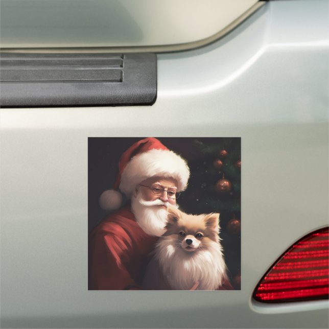 Pomeranian With Santa Claus Festive Christmas  Car Magnet (In Situ)