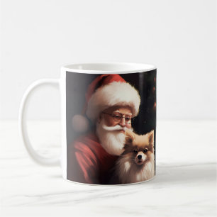 Pomeranian With Santa Claus Festive Christmas Coffee Mug